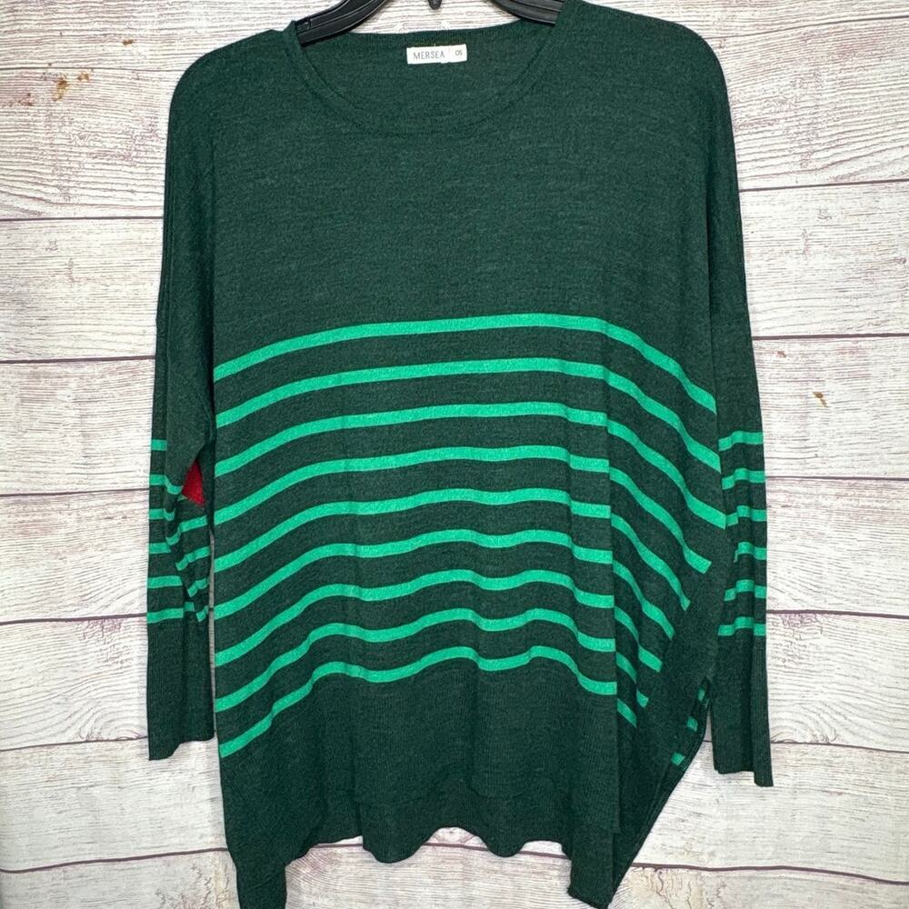 Mersea The Amour Alpine Clover Striped Heart Patch Pullover Sweater One Size - Picture 4 of 13